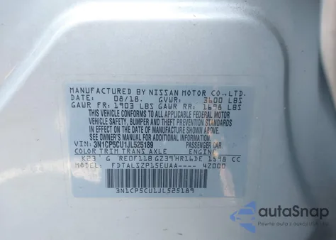 2018 Nissan Kicks Sv из США, поврежденный, VIN 3N1CP5CU1JL525189